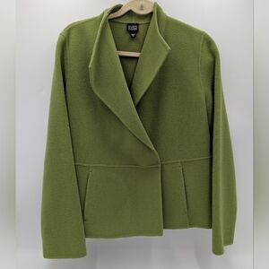 Eileen Fisher Wool Shawl Collar Jacket Chartreuse Quiet Luxury Minimalist Medium